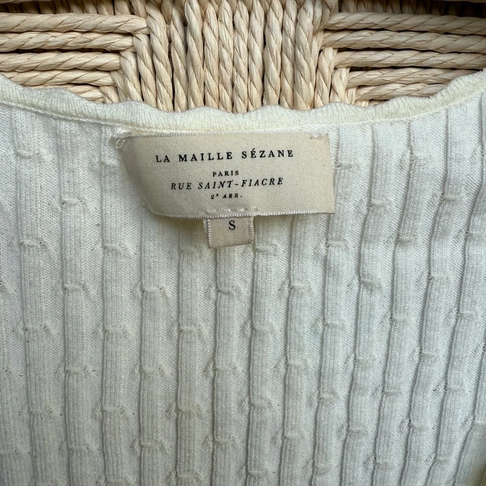 Sezane Cream Ribbed Button-Down Sweater Top - Picture 3 of 3